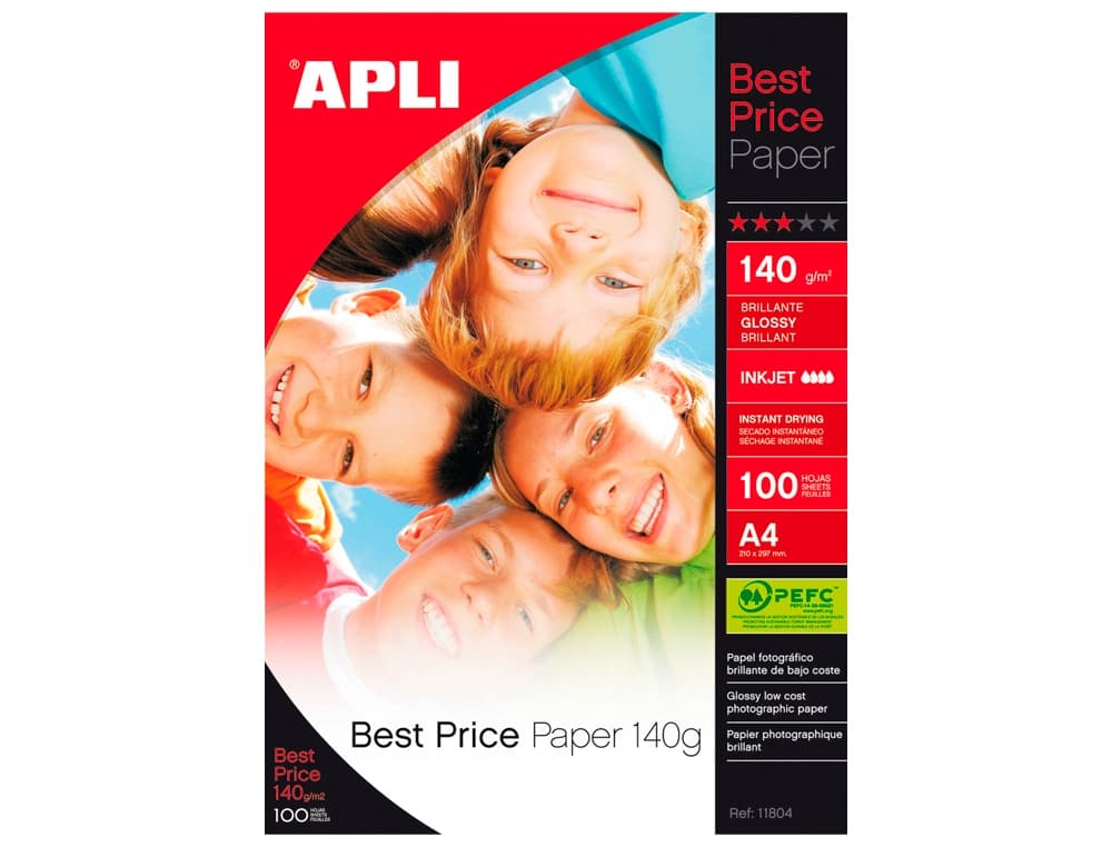 Papel fotografico apli glossy din a4 pack de 100 hojas 140 gr