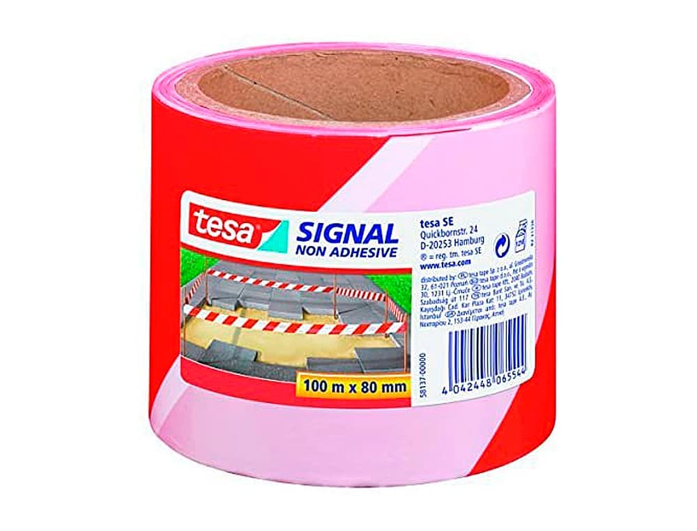 Cinta de señalizacion tesa rojo y blanco 100mt x 80 mm