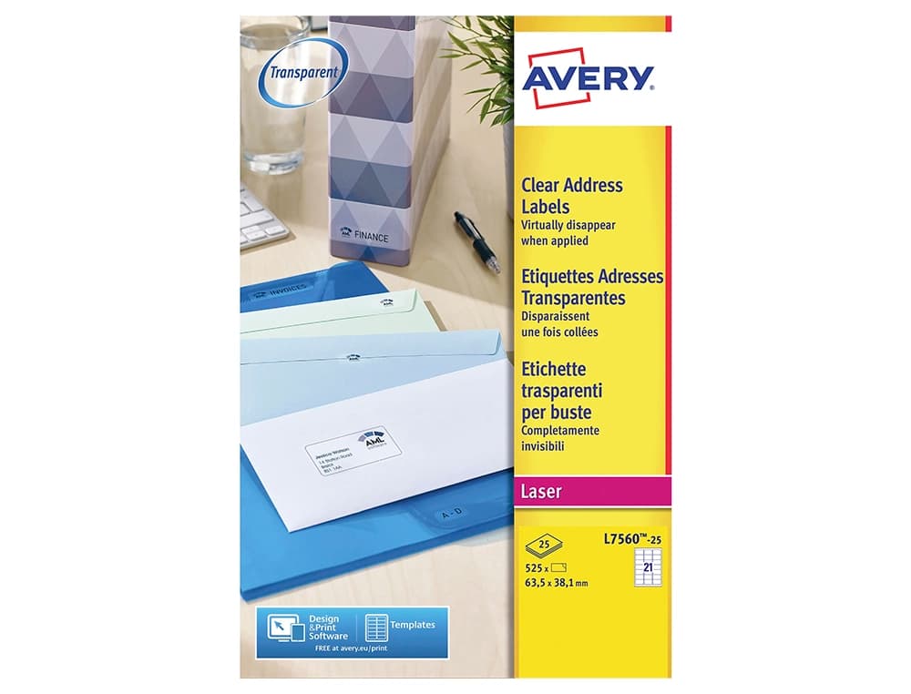 Etiqueta adhesivas resistente avery transparente 38,1x21,2 mm caja de 1625 unidades