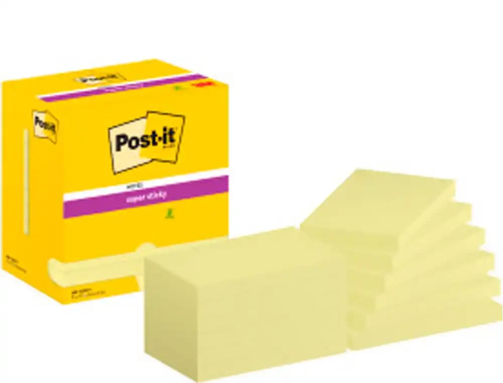 Post-it Bloc de notas adhesivas quita y pon post-it super sticky 76x127 mm con 12 bloc amarillo canario