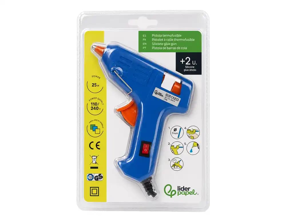 Pistola de silicona caliente mini liderpapel de 25 w con gatillo dispensador y 2 barras de repuesto de 7 mm