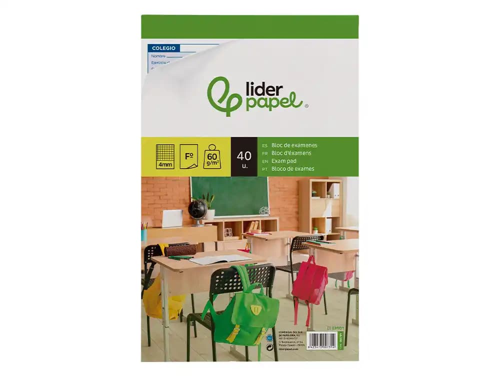Bloc examenes liderpapel cuadro 4mm folio 40 hojas 60g/m2