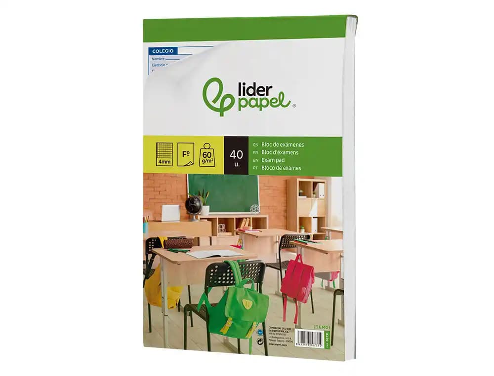 Bloc examenes liderpapel cuadro 4mm folio 40 hojas 60g/m2