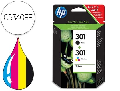 Hp Ink jet hp 301 pack con tinta negra y tinta tricolor 1000/1001 3000/ 3050/3050se/3050ve 1050a/2050a/2054a/3050a