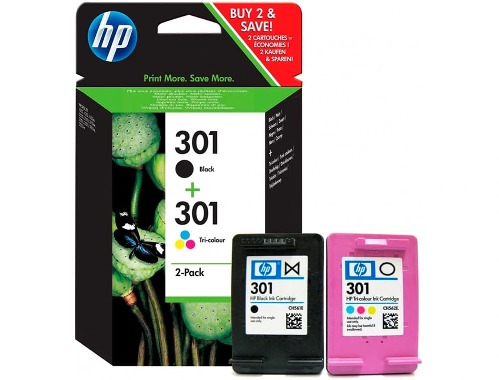 Ink jet hp 301 pack con tinta negra y tinta tricolor 1000/1001 3000/ 3050/3050se/3050ve 1050a/2050a/2054a/3050a