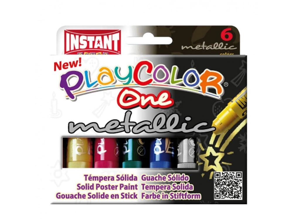 Tempera solida en barra playcolor escolar caja de 6 colores metalizados surtidos
