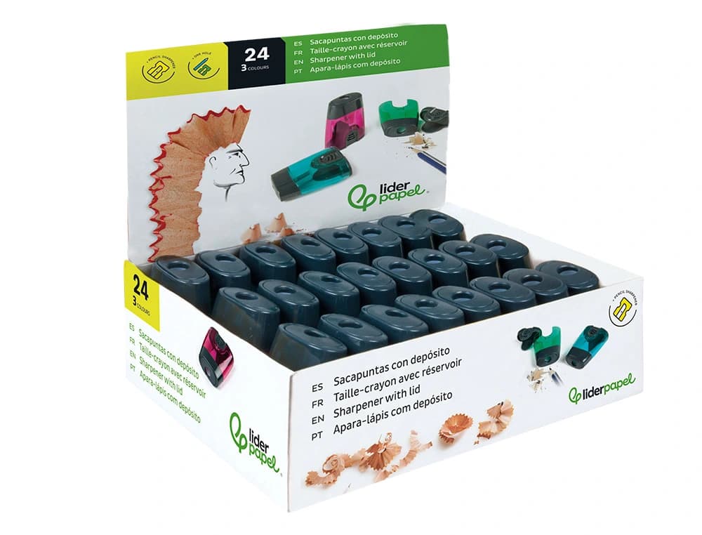 Sacapuntas liderpapel plastico 1 uso con deposito