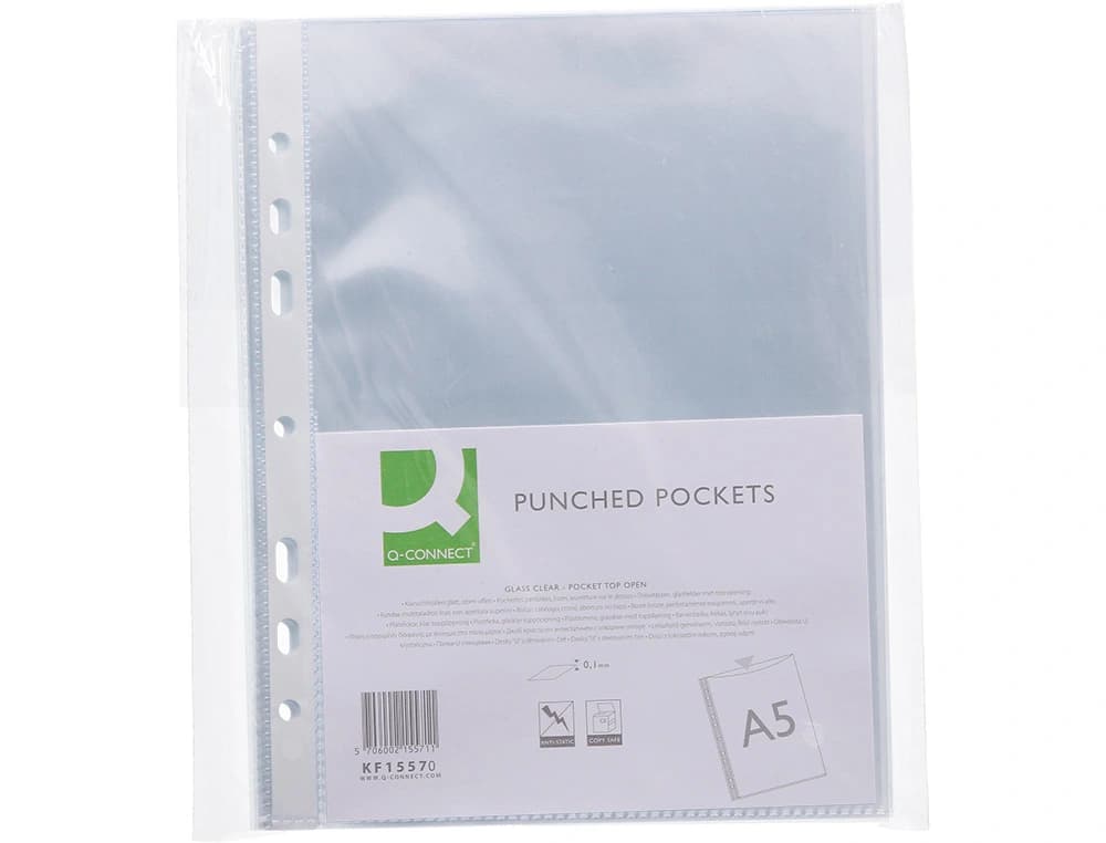 Funda multitaladro q-connect din a5 100 mc cristal 6 taladros