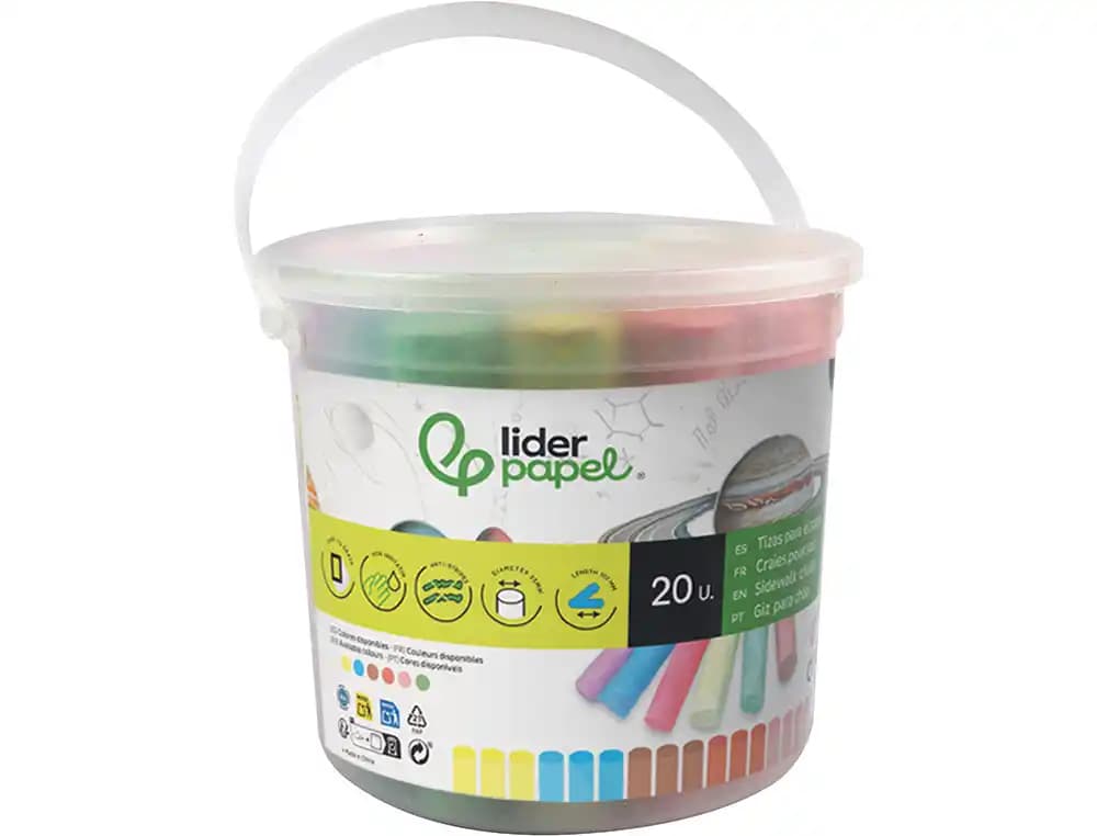 Tiza color liderpapel para suelo cubilete de 20 unidades colores surtidos
