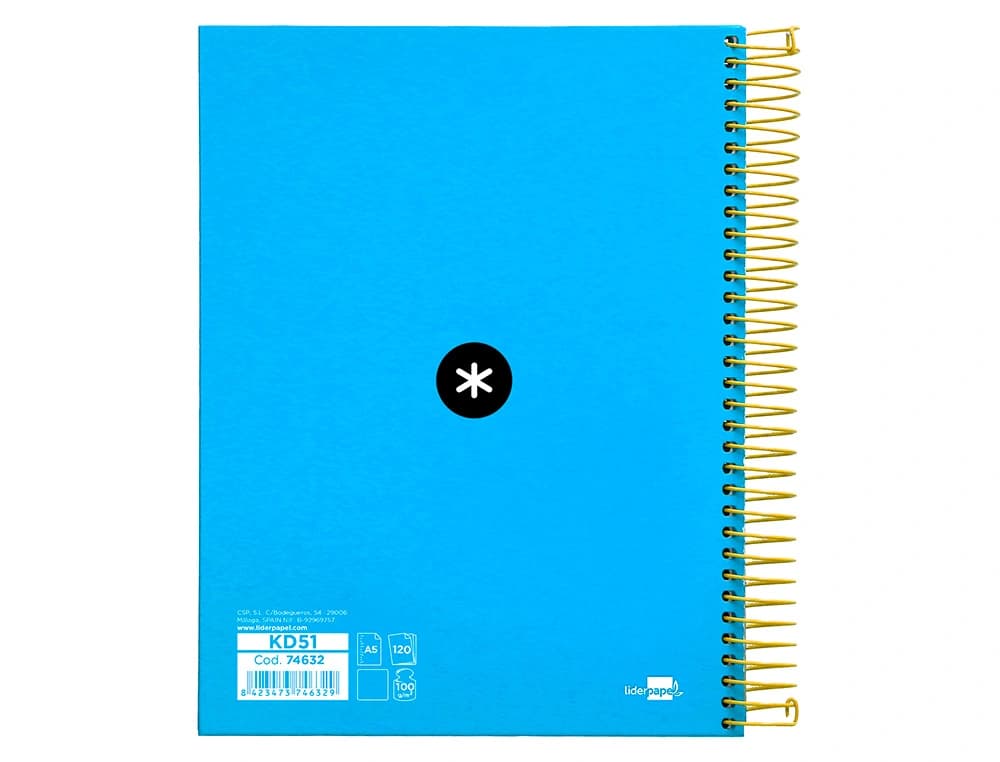 Cuaderno espiral a5 micro antartik tapa forrada 120h 90g liso con bandas 6 taladros
