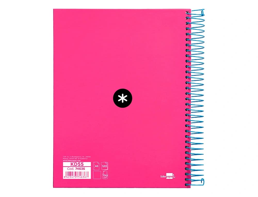 Cuaderno espiral a5 micro antartik tapa forrada 120h 90g liso con bandas 6 taladros