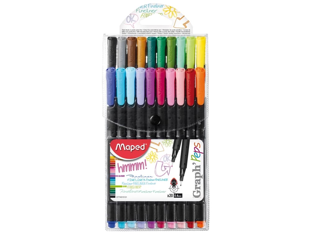 Rotulador maped punta de metal graph peps fine liner estuche de 20 colores surtidos