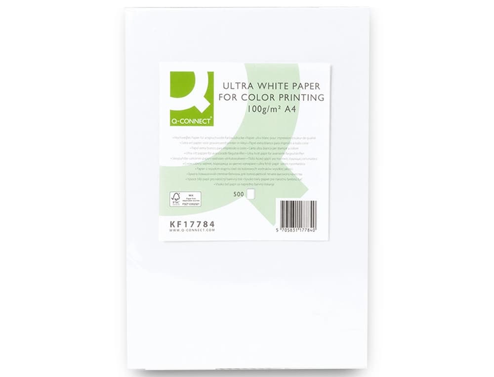 Papel fotocopiadora q-connect ultra white 100 gramos paquete de 500 hojas
