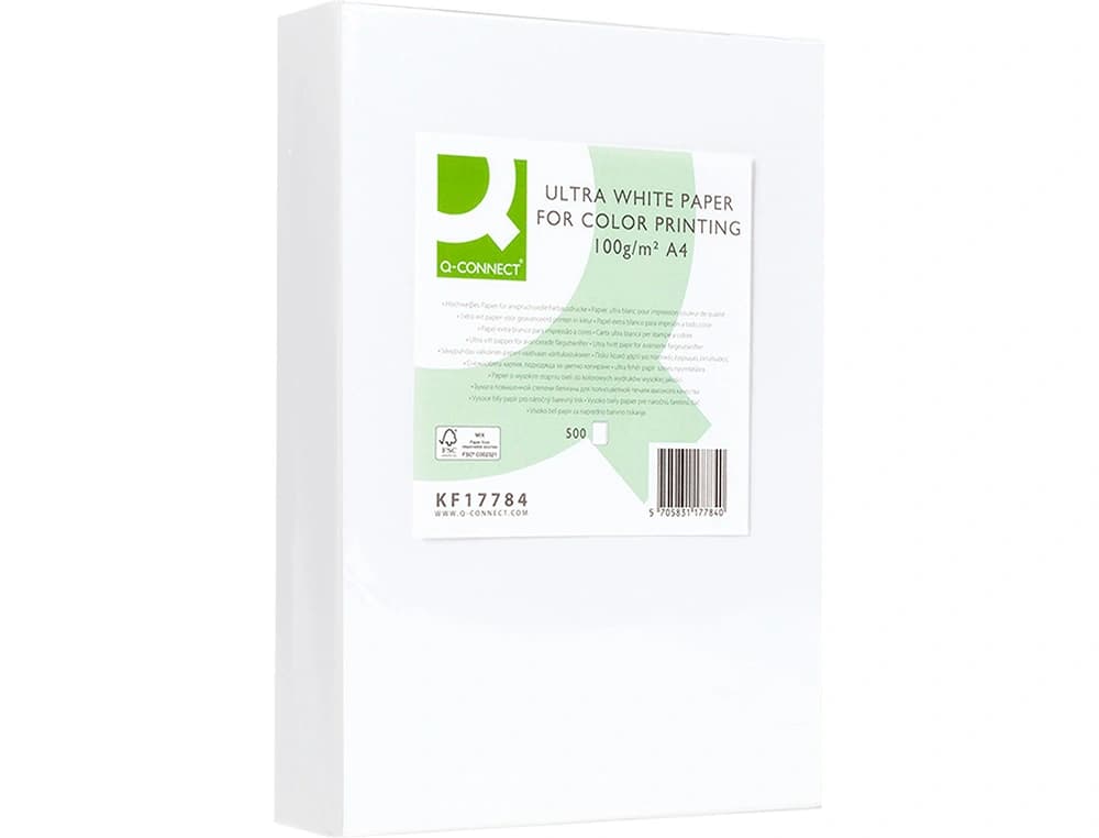 Papel fotocopiadora q-connect ultra white 100 gramos paquete de 500 hojas