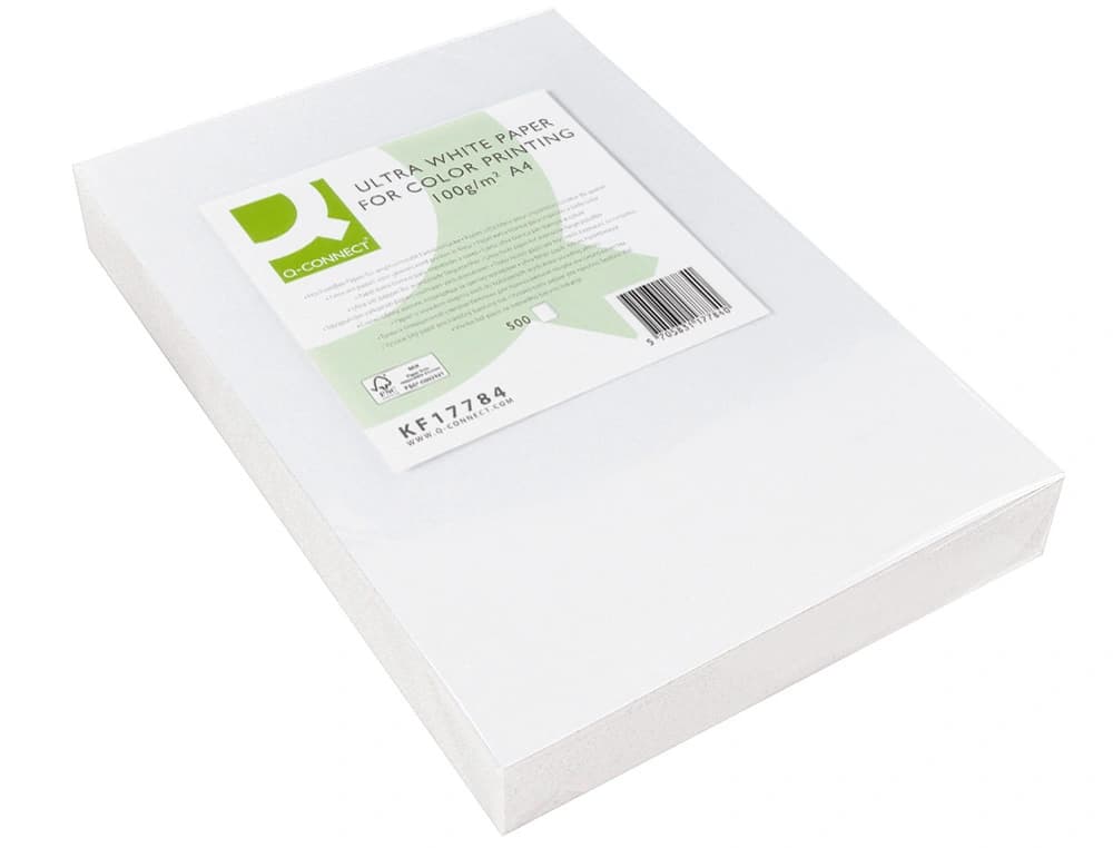 Papel fotocopiadora q-connect ultra white 100 gramos paquete de 500 hojas
