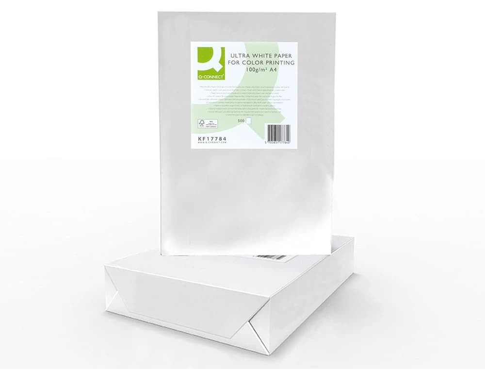 Papel fotocopiadora q-connect ultra white 100 gramos paquete de 500 hojas