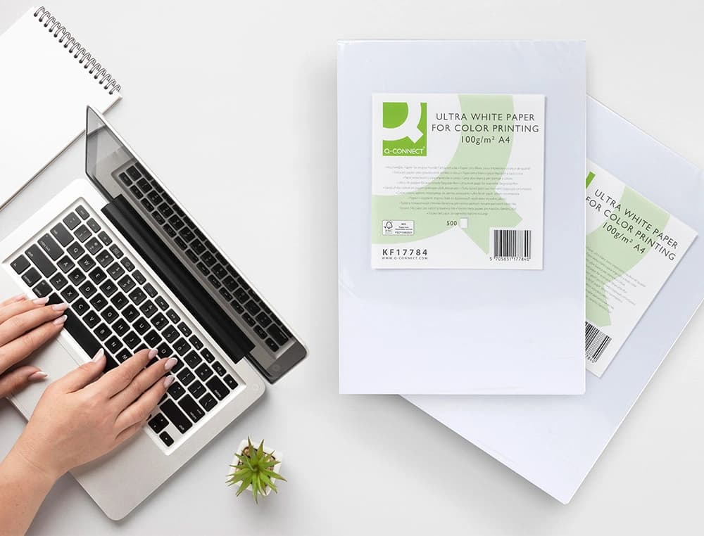 Papel fotocopiadora q-connect ultra white 100 gramos paquete de 500 hojas