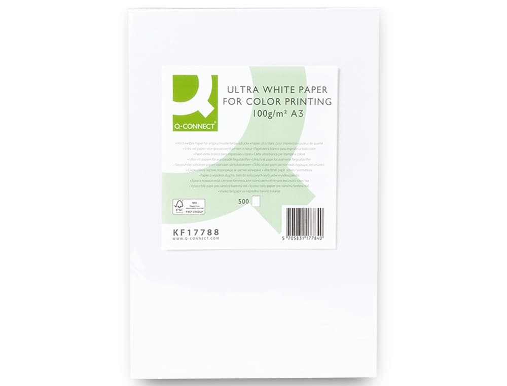 Papel fotocopiadora q-connect ultra white 100 gramos paquete de 500 hojas