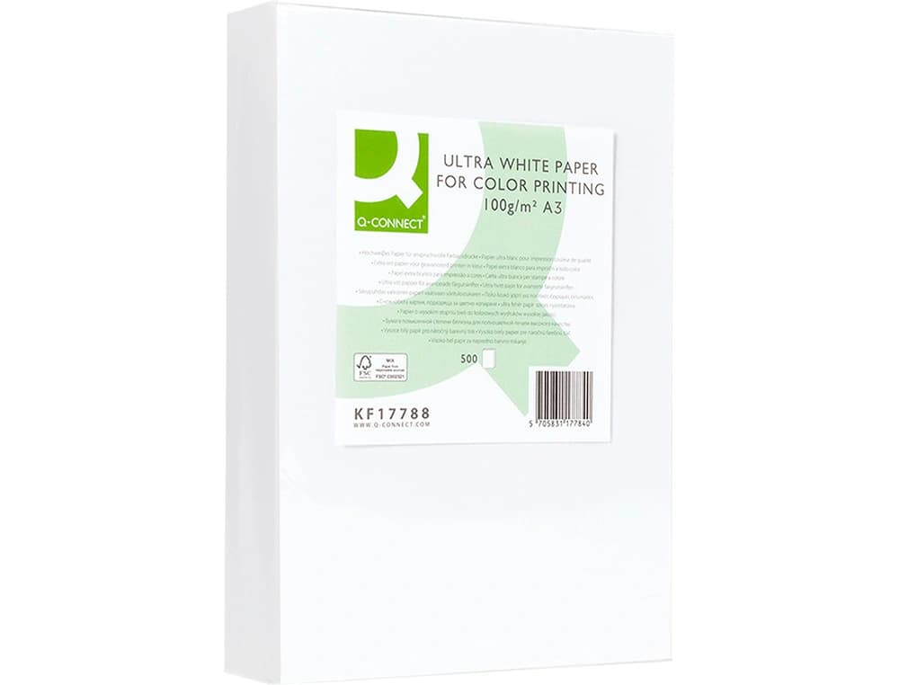 Papel fotocopiadora q-connect ultra white 100 gramos paquete de 500 hojas