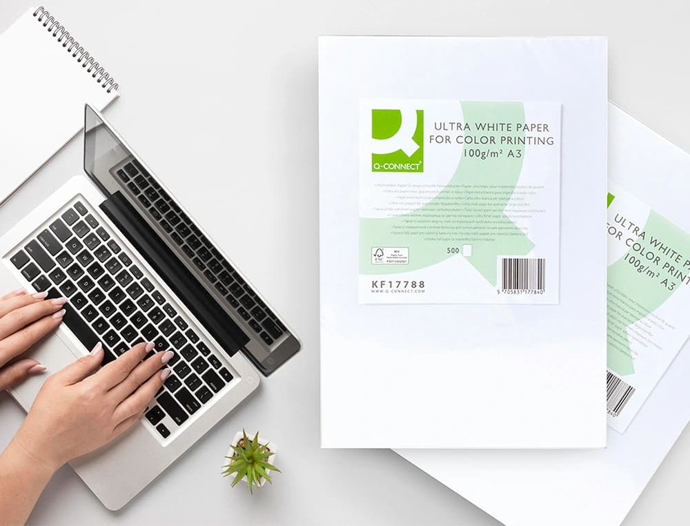 Papel fotocopiadora q-connect ultra white 100 gramos paquete de 500 hojas