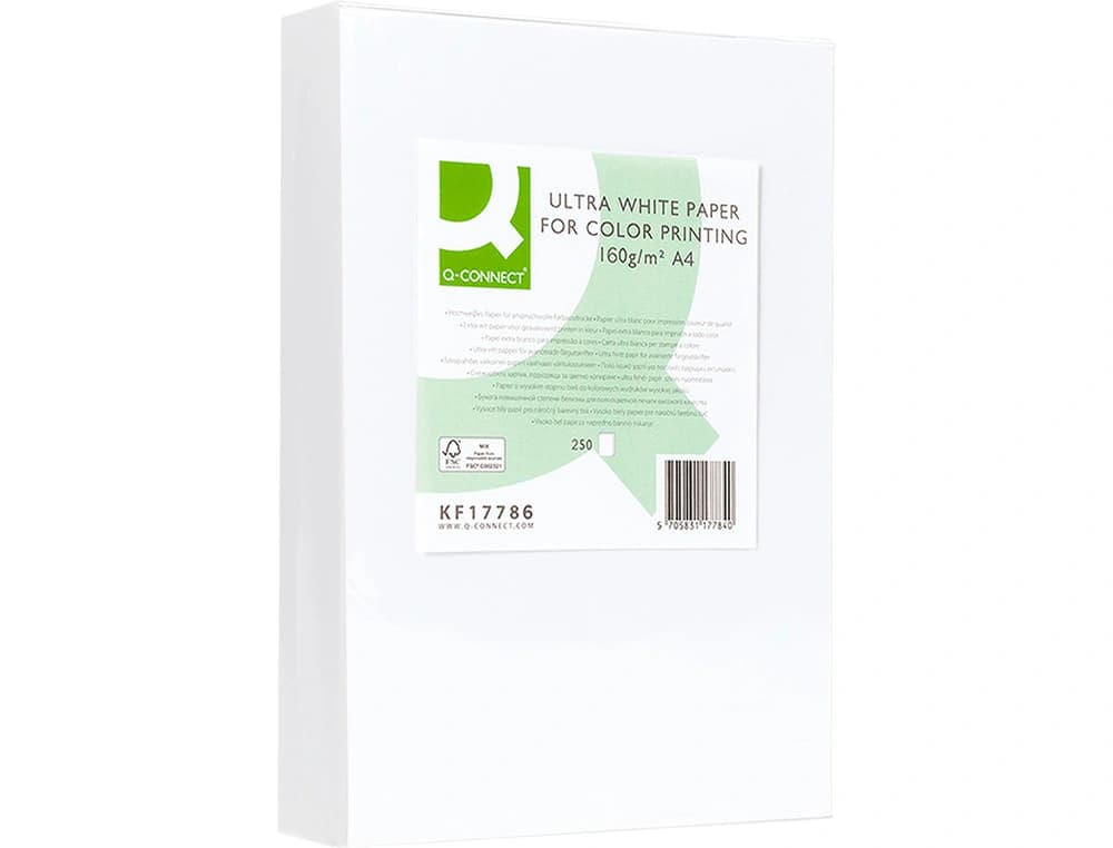Papel fotocopiadora q-connect ultra white din a4 160 gramos paquete de 250 hojas
