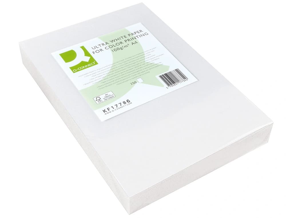 Papel fotocopiadora q-connect ultra white din a4 160 gramos paquete de 250 hojas