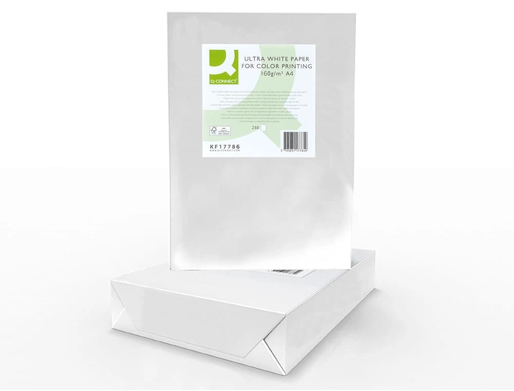 Papel fotocopiadora q-connect ultra white din a4 160 gramos paquete de 250 hojas