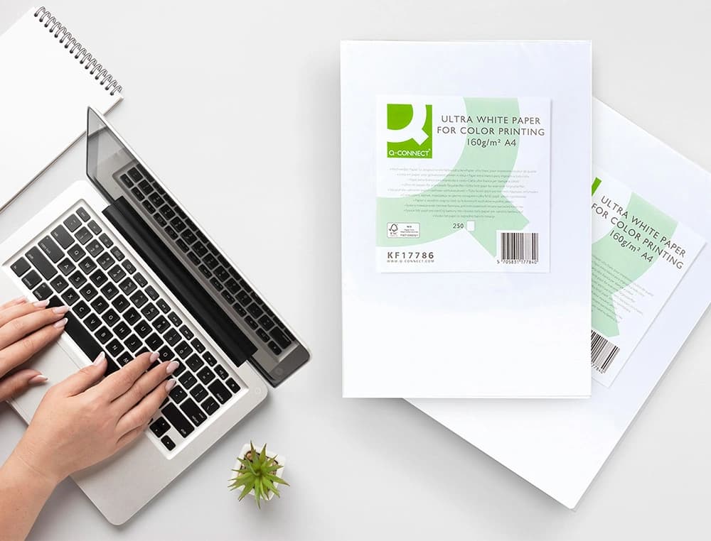 Papel fotocopiadora q-connect ultra white din a4 160 gramos paquete de 250 hojas