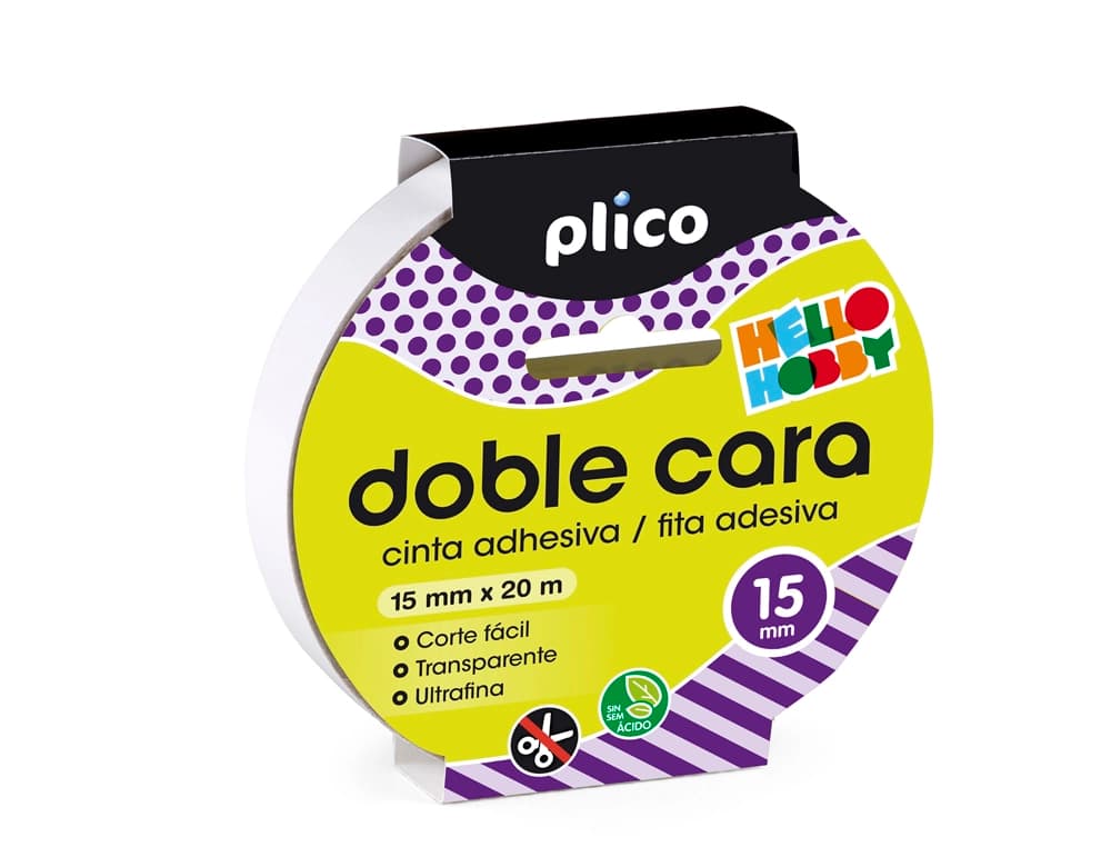 Cinta adhesiva plico doble cara 20 mt x 15 mm