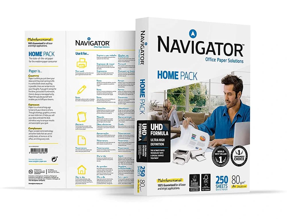 Papel fotocopiadora navigator home pack din a4 80 gramos paquete de 250 hojas