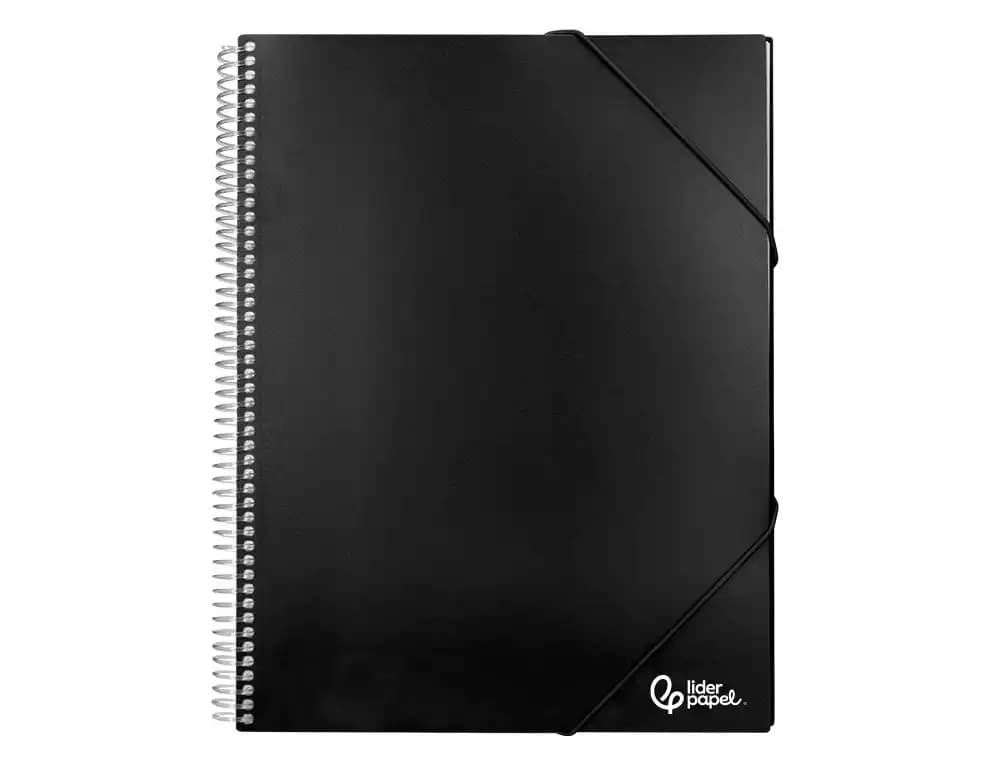 Carpeta escaparate Liderpapel A4 de polipropileno con espiral y 80 fundas, cierre con gomilla – Negro