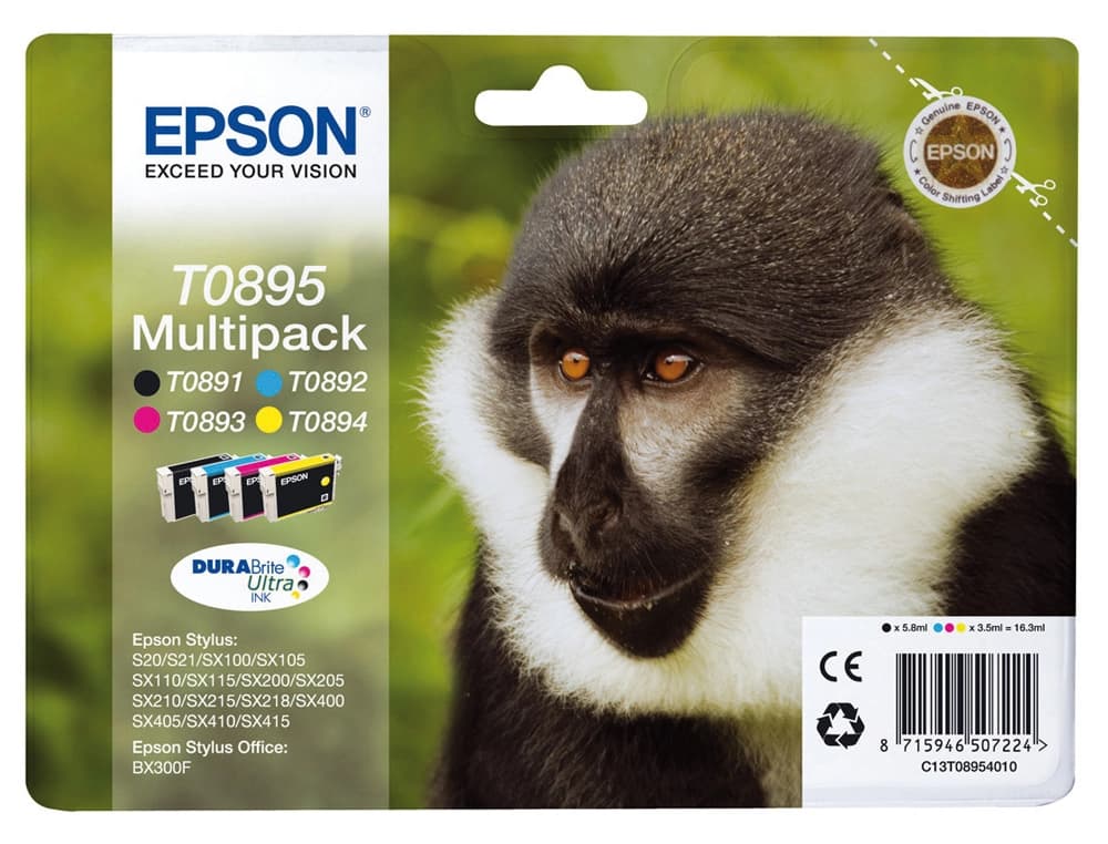 Ink-jet epson t0895 multipack stylus s21/ sx100/sx105/ sx115/sx215/sx218/ sx400/sx40/ sx415 bx300 negro