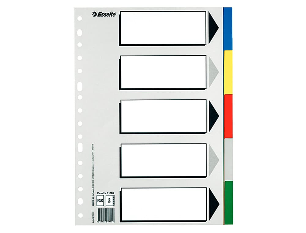 Separador esselte plastico juego de 5 separadores con 5 colores multitaladro