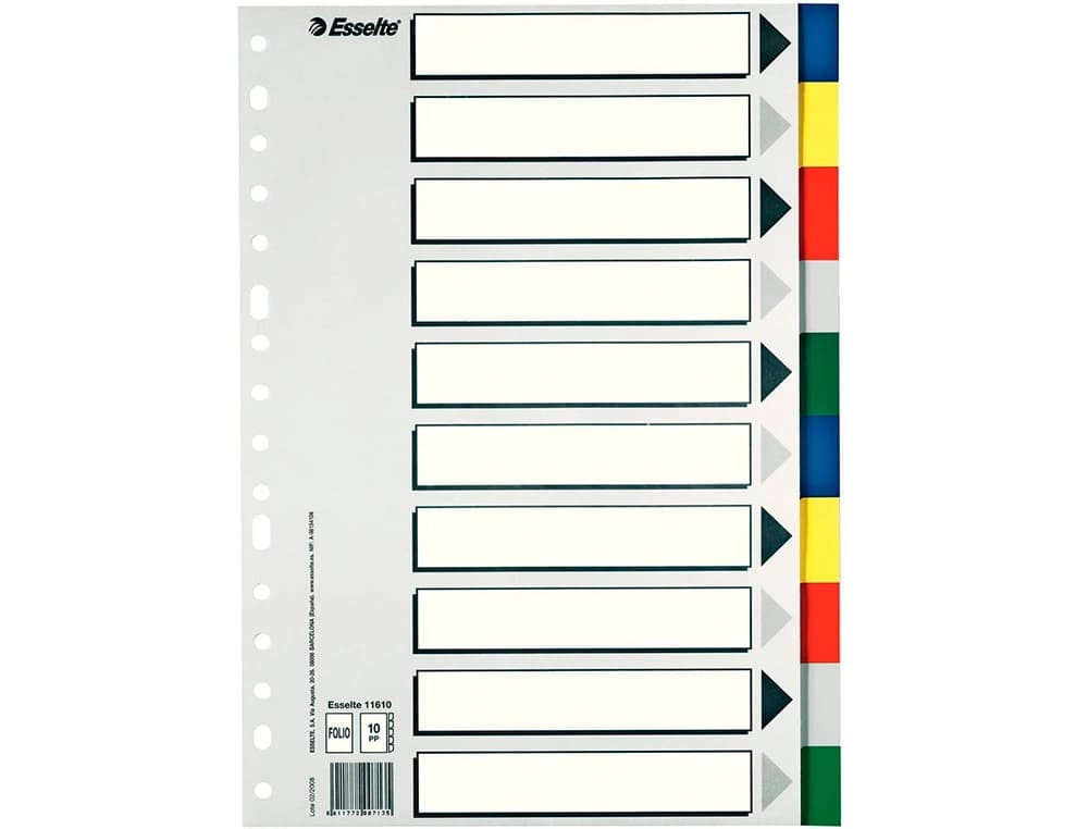 Separador esselte plastico juego de 10 separadores con 5 colores multitaladro