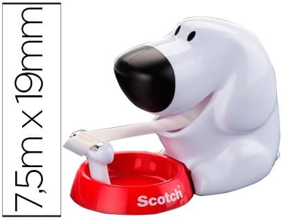 Scotch Portarrollo sobremesa Scotch doggy 8,9 m x 19 mm incluye rollo de cinta adhesiva magic