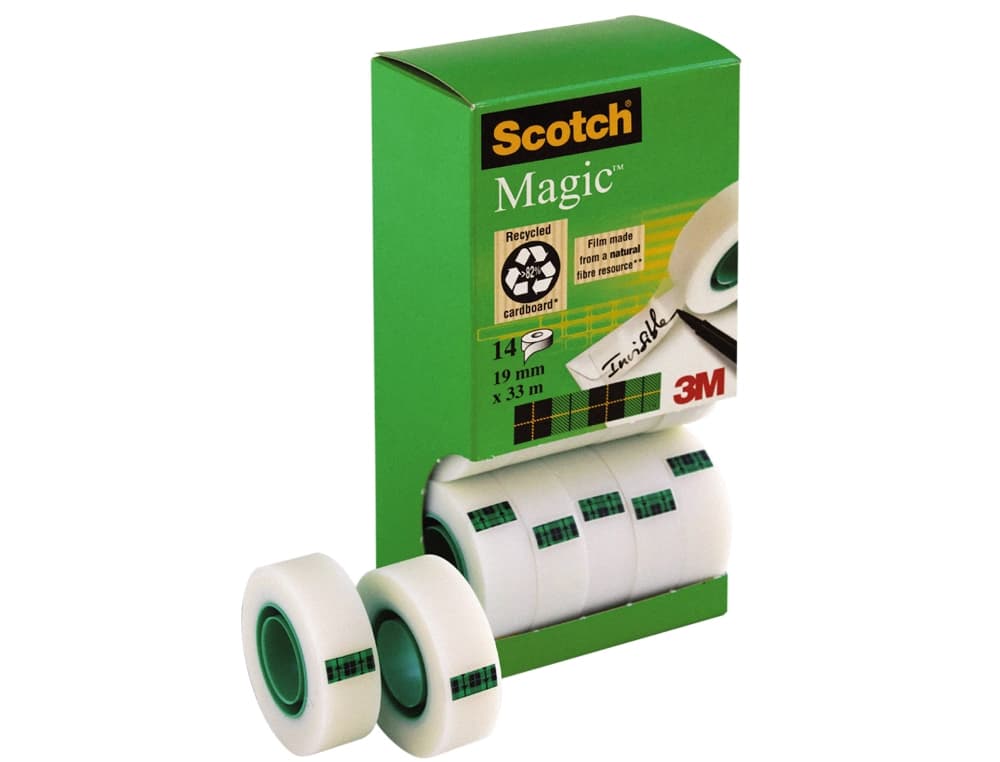 Cinta adhesiva scotch magic invisible 33 mt x 19 mm pack de 14 unidades
