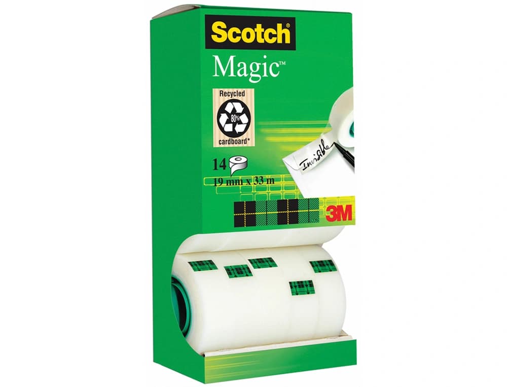 Cinta adhesiva scotch magic invisible 33 mt x 19 mm pack de 14 unidades