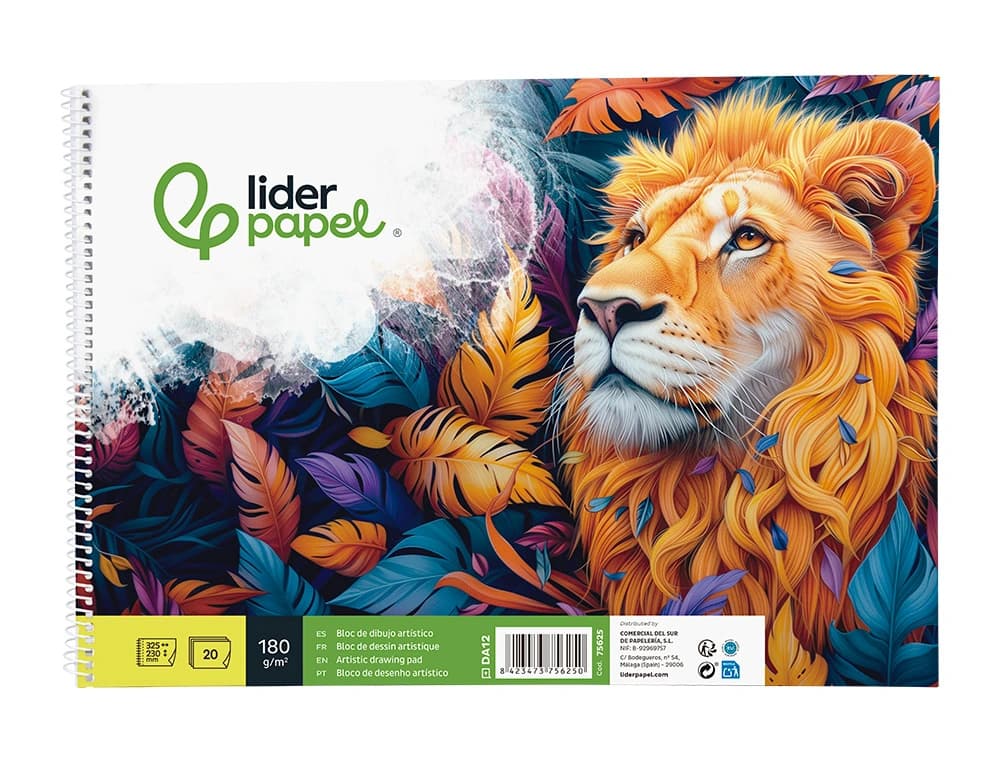 Bloc dibujo liderpapel artistico espiral 230x325mm 20 hojas 180g/m2 sin recuadro perforado