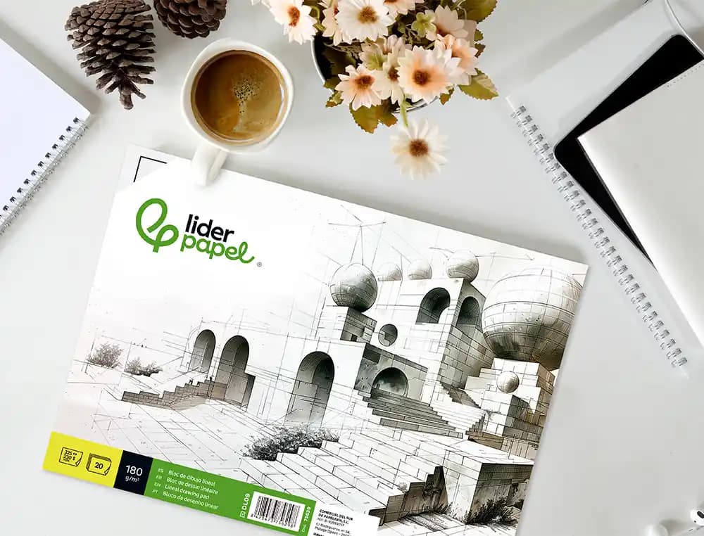 Bloc dibujo liderpapel lineal encolado 230x325mm 20 hojas 180 gr/m2 con recuadro
