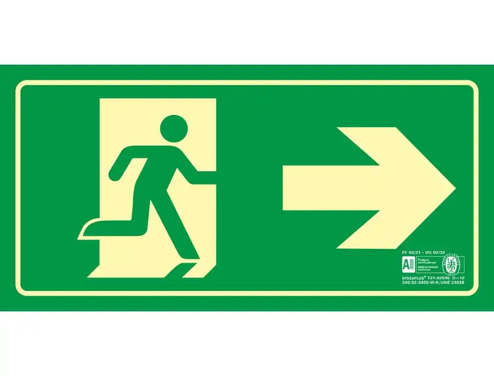 Syssa Pictograma Syssa señal de salida emergencia flecha derecha en PVC fotoluminiscente 320x160 mm