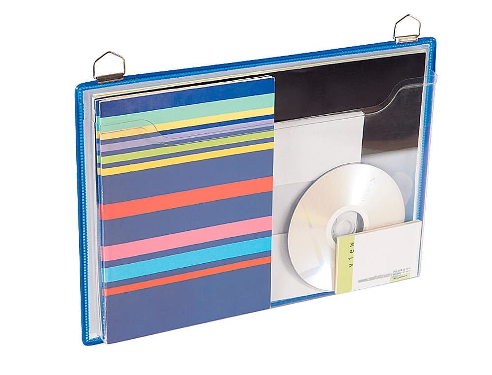 Funda para colgar djois din a4 anilla metalica formato horizontal pack de 5 unidades color azul