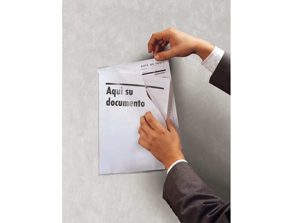 Funda de presentacion djois adhesiva removible din a4 con esquina magnetica capacidad para 10 hojas pack 5 unidades