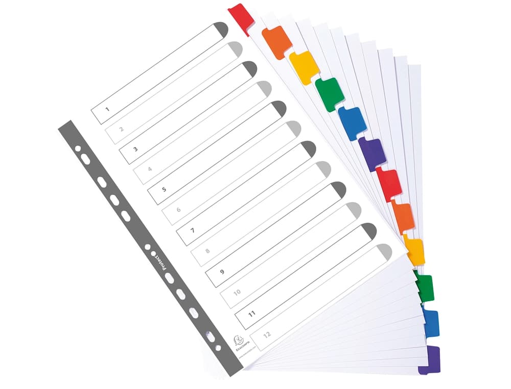 Separador exacompta cartulina juego de 12 separadores din a4 multitaladro color blanco