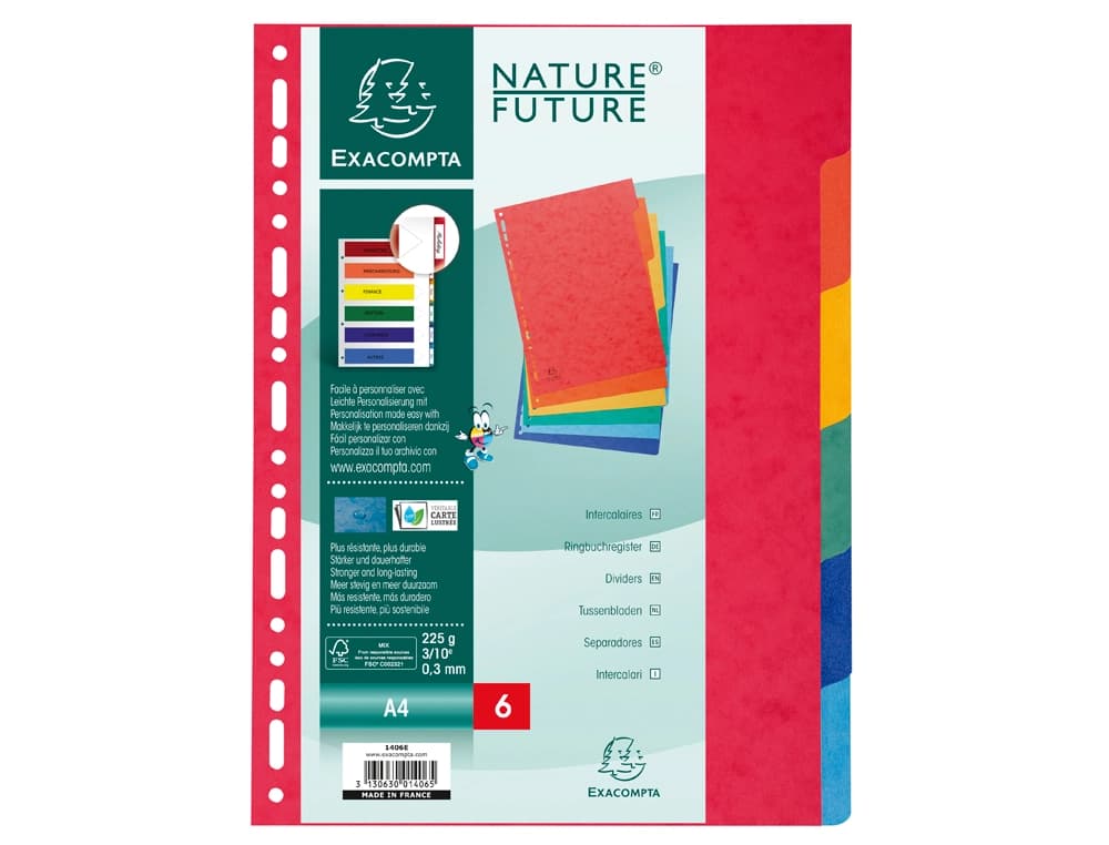 Separador exacompta cartulina simil prespan juego de 12 separadores din a4 multitaladro colores vivos
