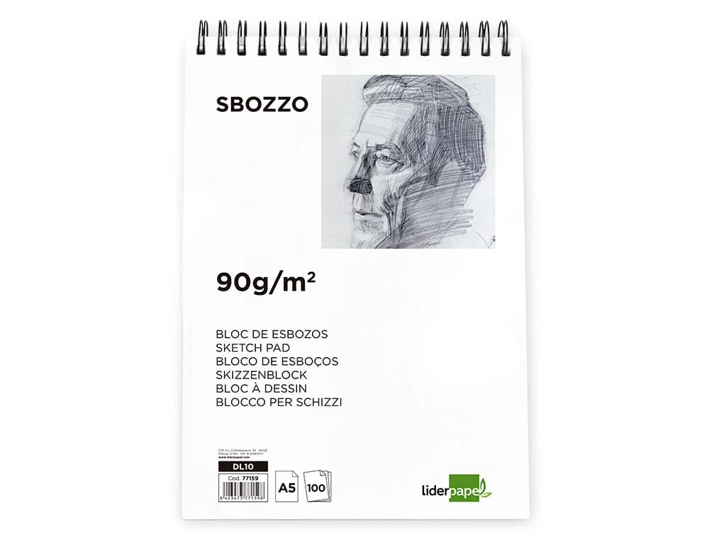Bloc dibujo liderpapel esbozos espiral a5 148x210 mm 100 hojas 90gr/m2 sin recuadro
