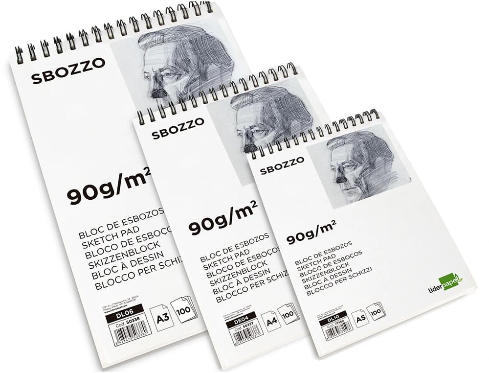 Bloc dibujo liderpapel esbozos espiral a5 148x210 mm 100 hojas 90gr/m2 sin recuadro