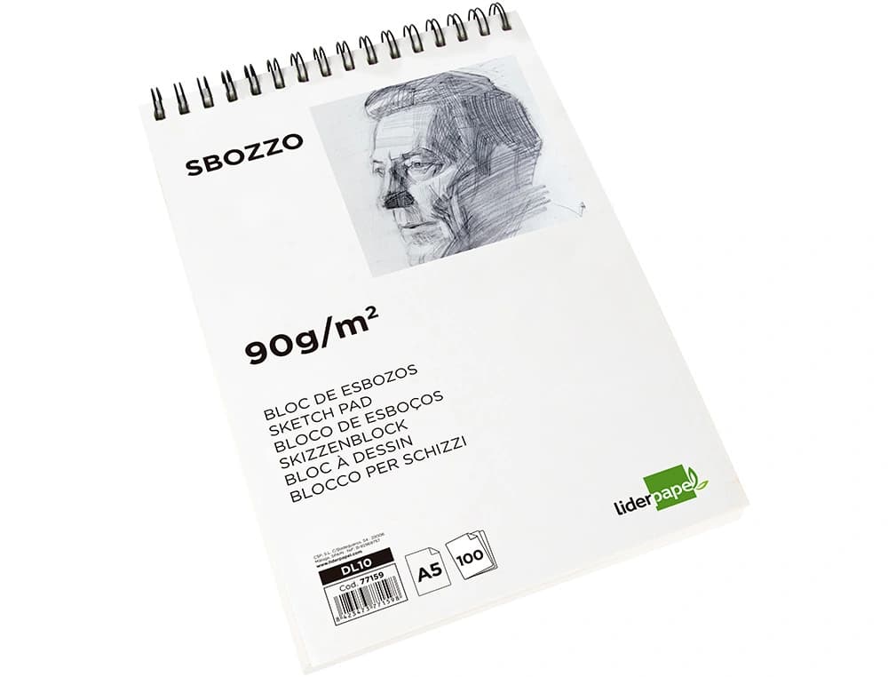 Bloc dibujo liderpapel esbozos espiral a5 148x210 mm 100 hojas 90gr/m2 sin recuadro