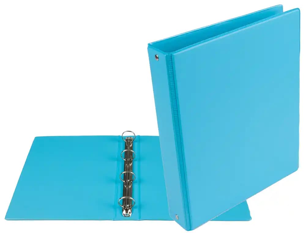 Carpeta Liderpapel A5 de cartón forrado de PVC con 4 anillas redondas de 25 mm – Azul celeste