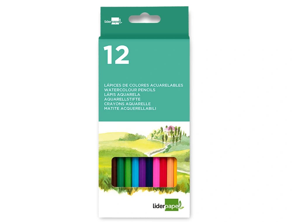Lapices de colores acuarelables liderpapel caja de 12 unidades colores surtidos