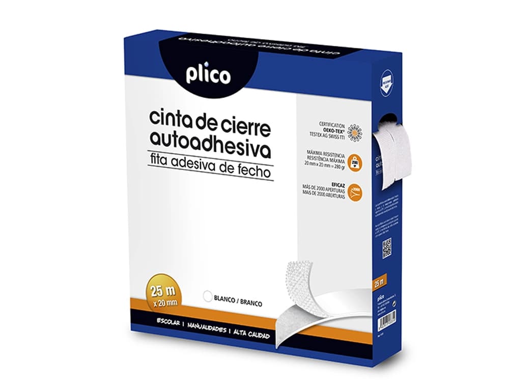 Cinta de cierre adhesiva plico velcro blanco 20mm x 25m